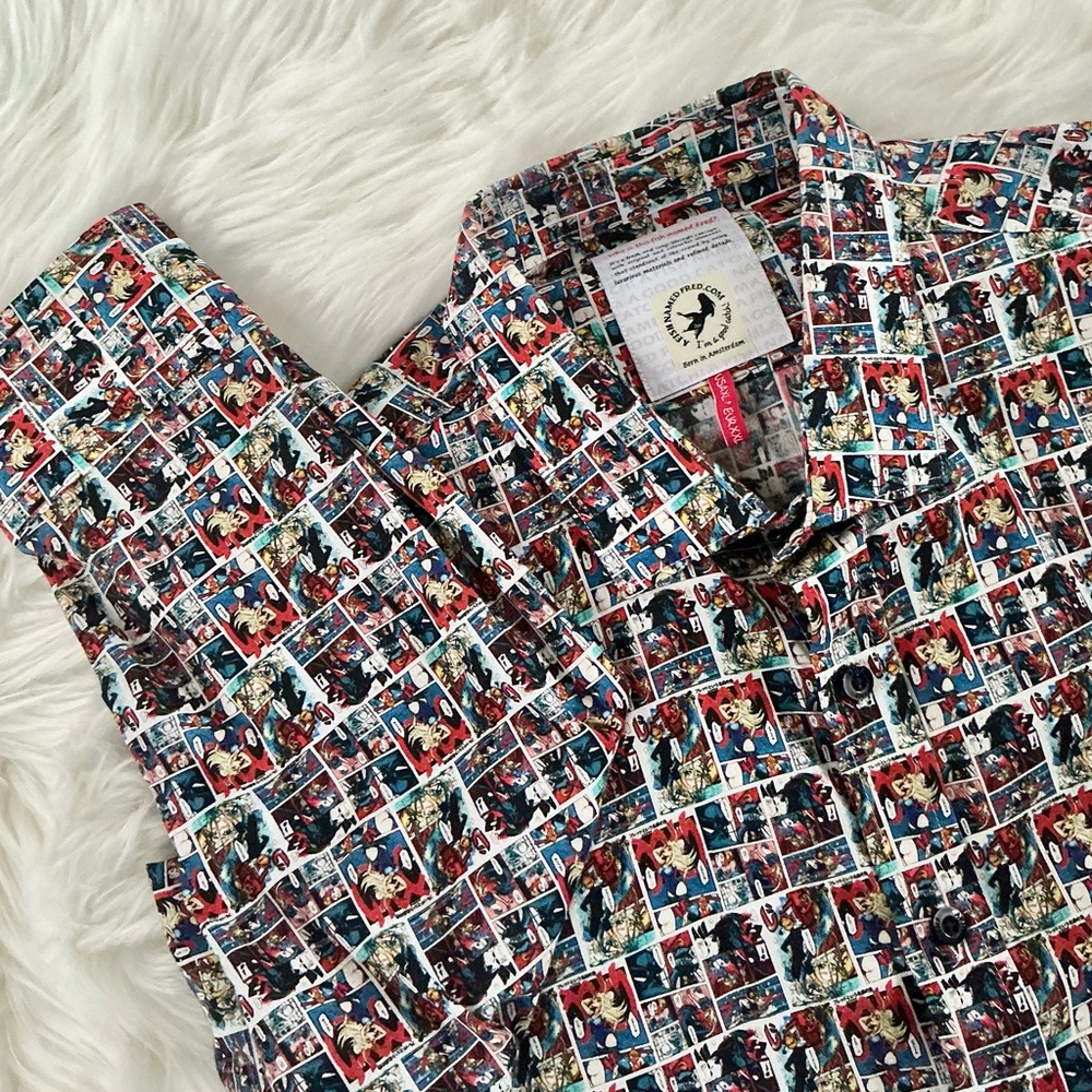 A Fish Named Fred Camisa Comic Button Down Shirt Size XL